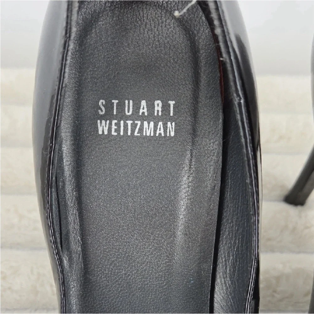 Stuart Weitzman Black Patent Leather Round-Toe Pumps